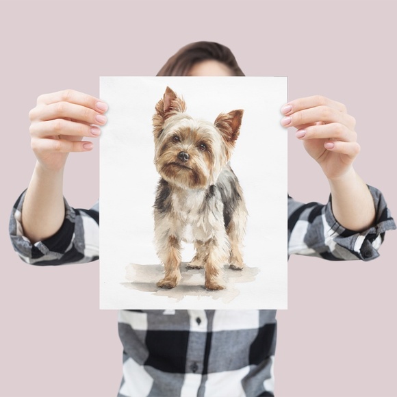 Watercolor Yorkshire Dog Portrait Art Print – Unframed Fine Art Poster - Picture 4 of 5
